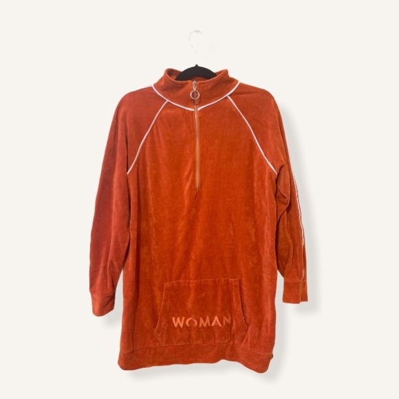 Boohoo Jackets & Blazers - Boohoo•Orange Quarter Zip Sweater Embroidery Sz 10!